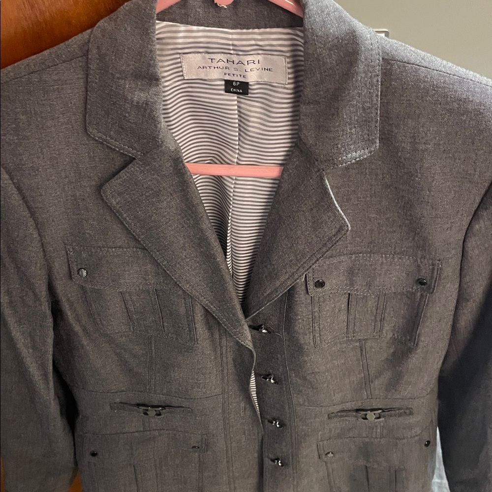 Tahari Charcoal Jacket with Button Accents